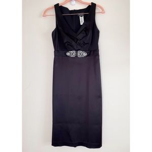 Vintage Xscape Pencil Dress Size 4 Black Cocktail Event Satin Beaded‎